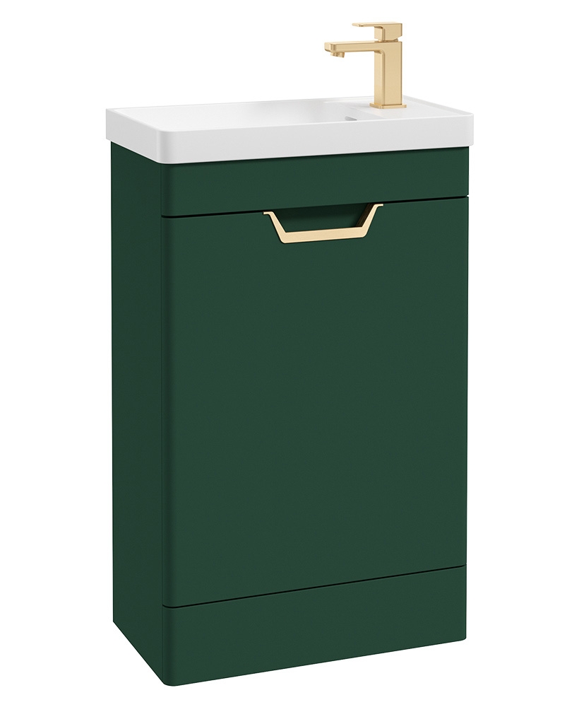 Freya 55cm 1 Door Cloakroom Floor Standing Vanity Unit Matt Wreath Green-Gold Handle