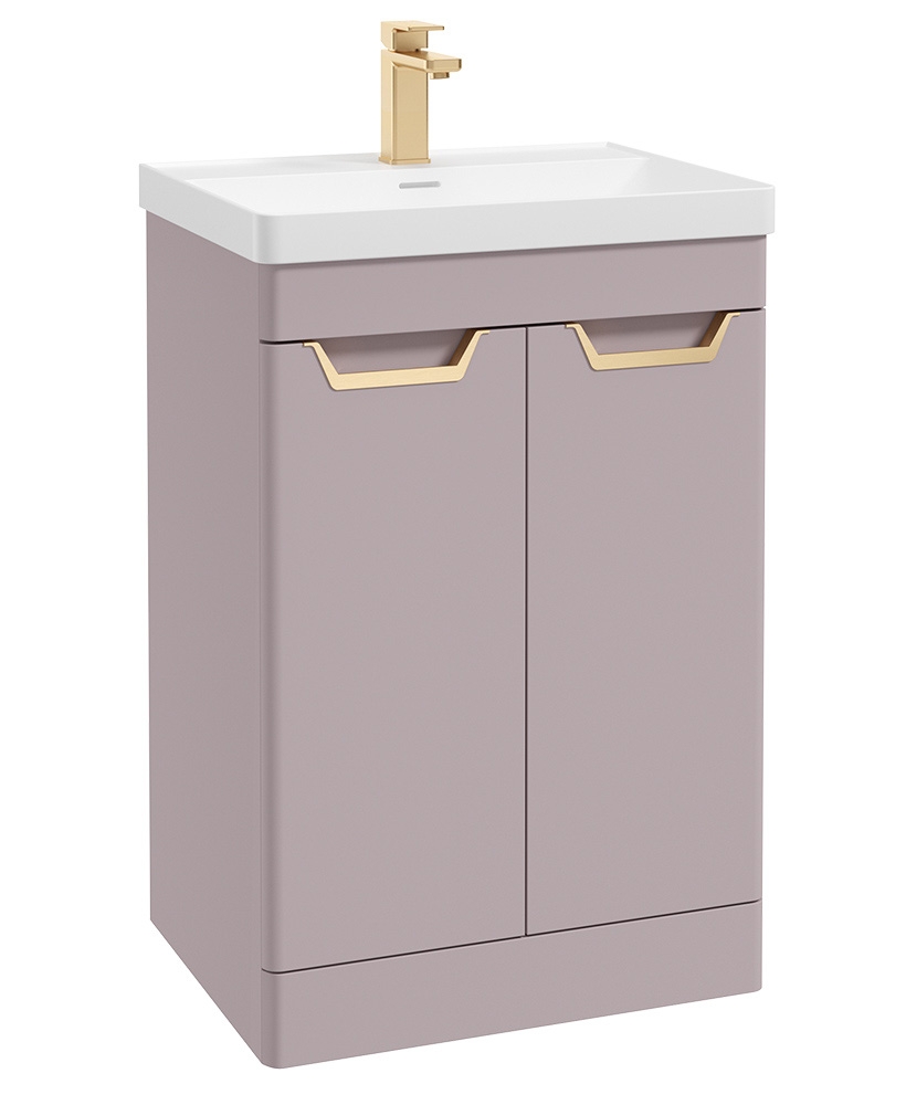 Freya 60cm 2 Door Floor Standing Vanity Unit Matt Cashmere Pink-Gold Handle