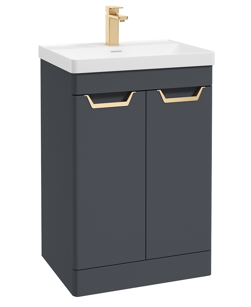 Freya 60cm 2 Door Floor Standing Vanity Unit Matt Night Sky Blue-Gold Handle