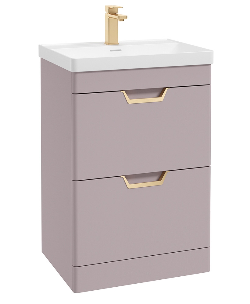 Freya 60cm 2 Drawer Floor Standing Vanity Unit Matt Cashmere Pink-Gold Handle