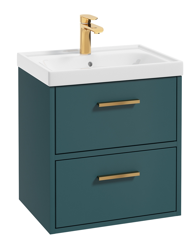 Finland Ocean Blue Matt 50cm Wall Hung Vanity Unit - Brushed Gold Handle