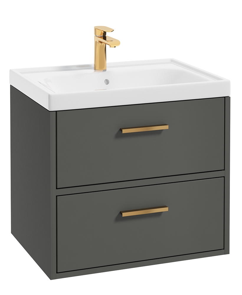 Finland Dolphin Grey Matt 60cm Wall Hung Vanity Unit - Brushed Gold Handle