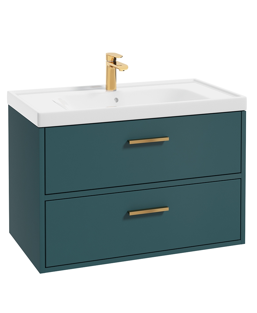 Finland Ocean Blue Matt 80cm Wall Hung Vanity Unit - Brushed Gold Handle