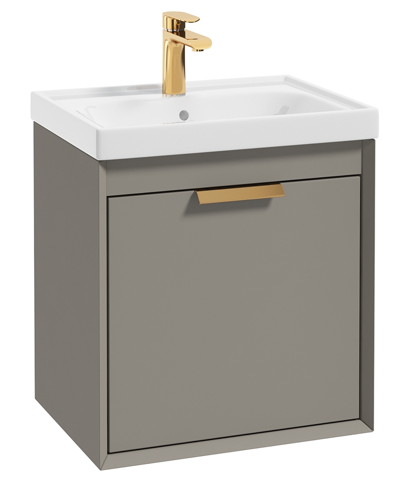 Fjord Khaki Matt 50cm Wall Hung Vanity Unit-Brushed Gold Handle