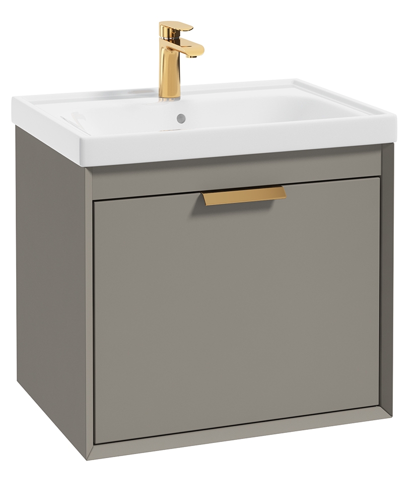 Fjord Khaki Matt 60cm Wall Hung Vanity Unit-Brushed Gold Handle