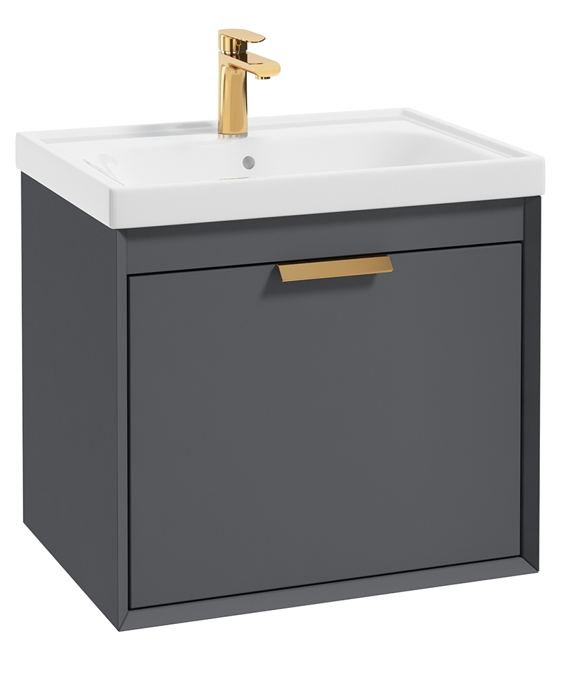 Fjord Midnight Grey Matt 60cm Wall Hung Vanity Unit-Brushed Gold Handle