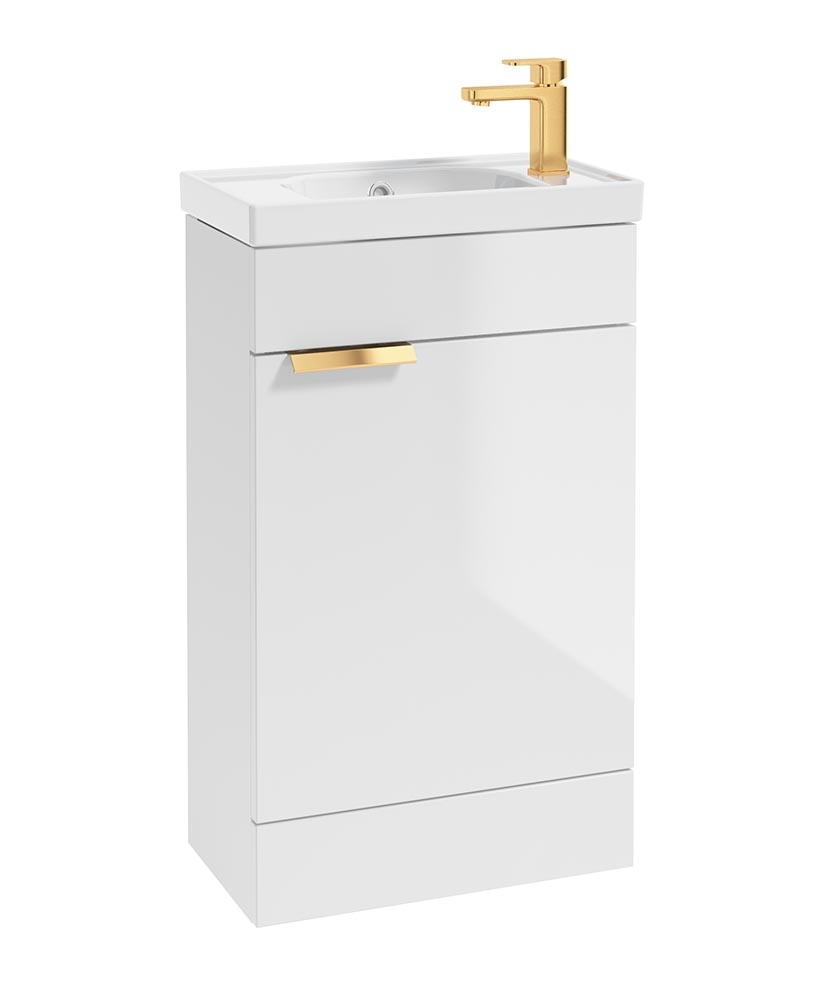 Stockholm 50cm Floor Standing Cloakroom Unit Gold Handle Gloss White