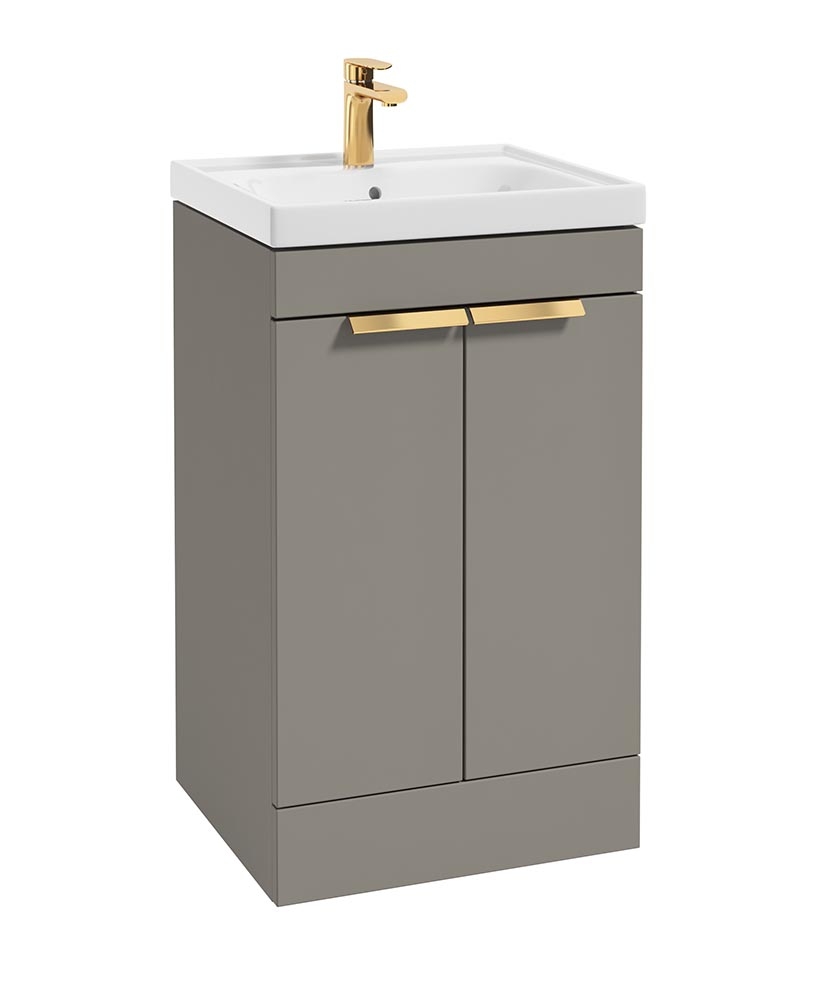 Stockholm Khaki Matt 50cm 2 Door Floor Standing Vanity Unit - Brushed Gold Handle