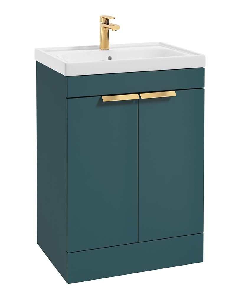 Stockholm Ocean Blue Matt 60cm 2 Door Floor Standing Vanity Unit - Brushed Gold Handle