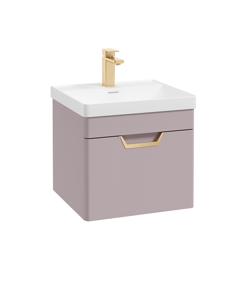 Freya 50cm 1 Drawer Wall Hung Vanity Unit Matt Cashmere Pink-Gold Handle