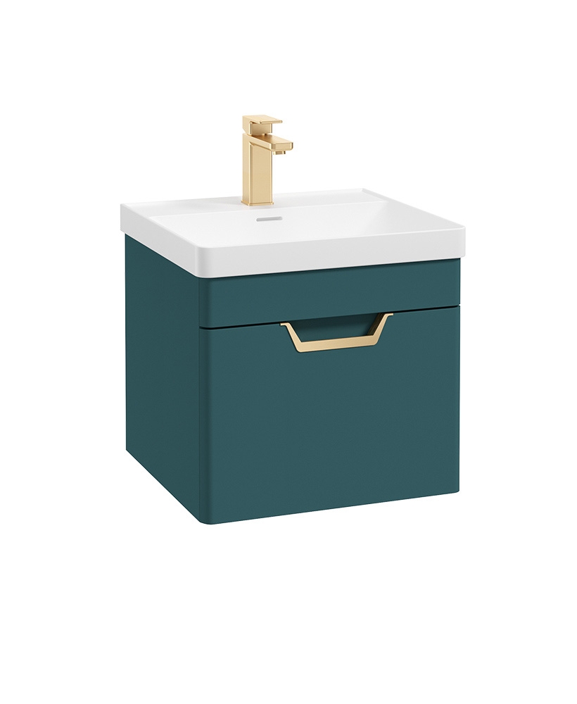 Freya 50cm 1 Drawer Wall Hung Vanity Unit Matt Ocean Blue-Gold Handle