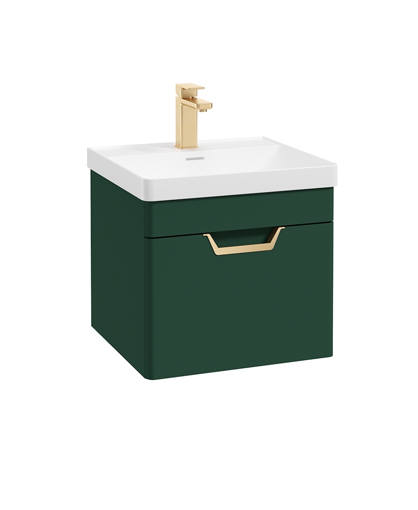 Freya 50cm 1 Drawer Wall Hung Vanity Unit Matt Wreath Green-Gold Handle