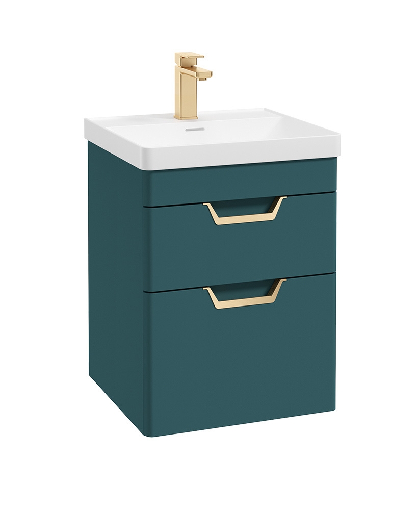 Freya 50cm 2 Drawer Wall Hung Vanity Unit Matt Ocean Blue-Gold Handle