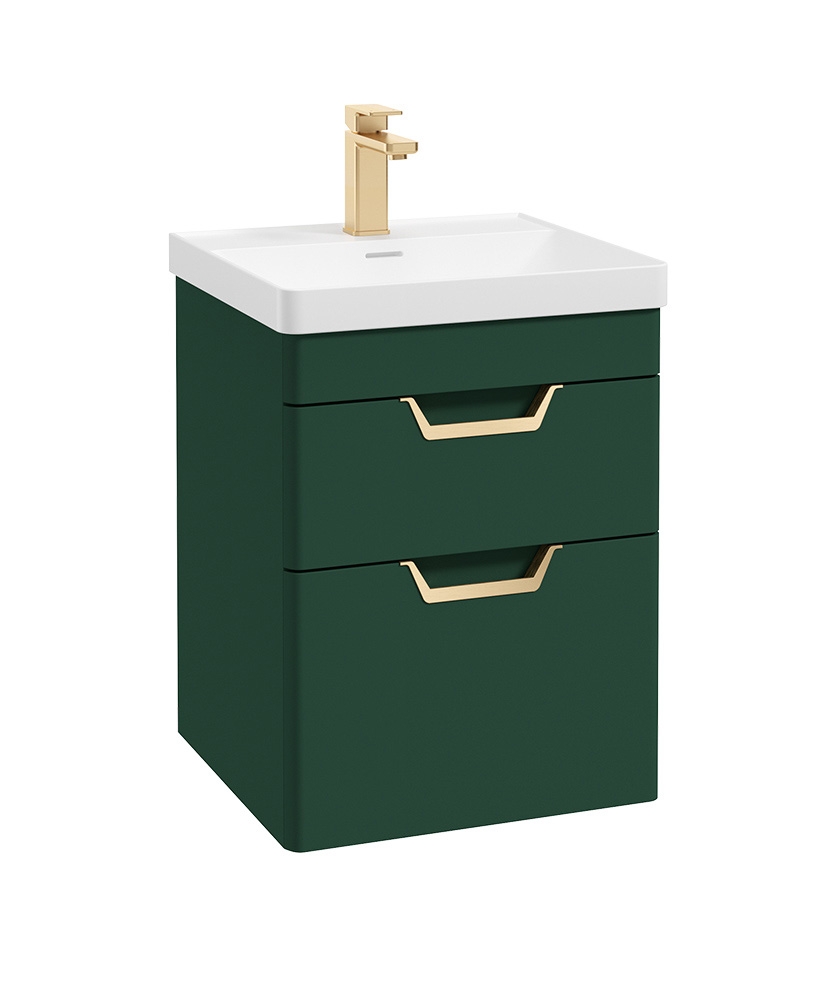 Freya 50cm 2 Drawer Wall Hung Vanity Unit Matt Wreath Green-Gold Handle