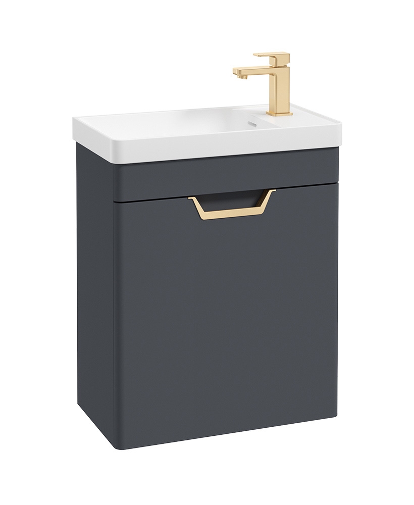 Freya 55cm 1 Door Cloakroom Wall Hung Vanity Unit Matt Night Sky Blue-Gold Handle