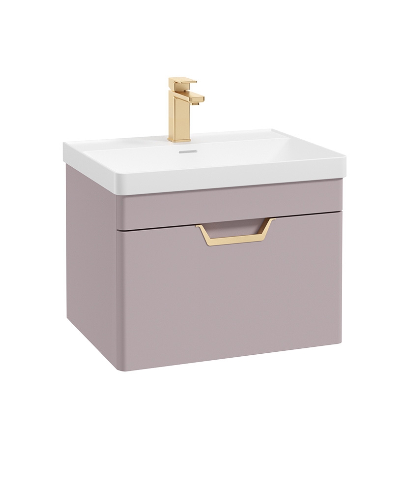 Freya 60cm 1 Drawer Wall Hung Vanity Unit Matt Cashmere Pink-Gold Handle