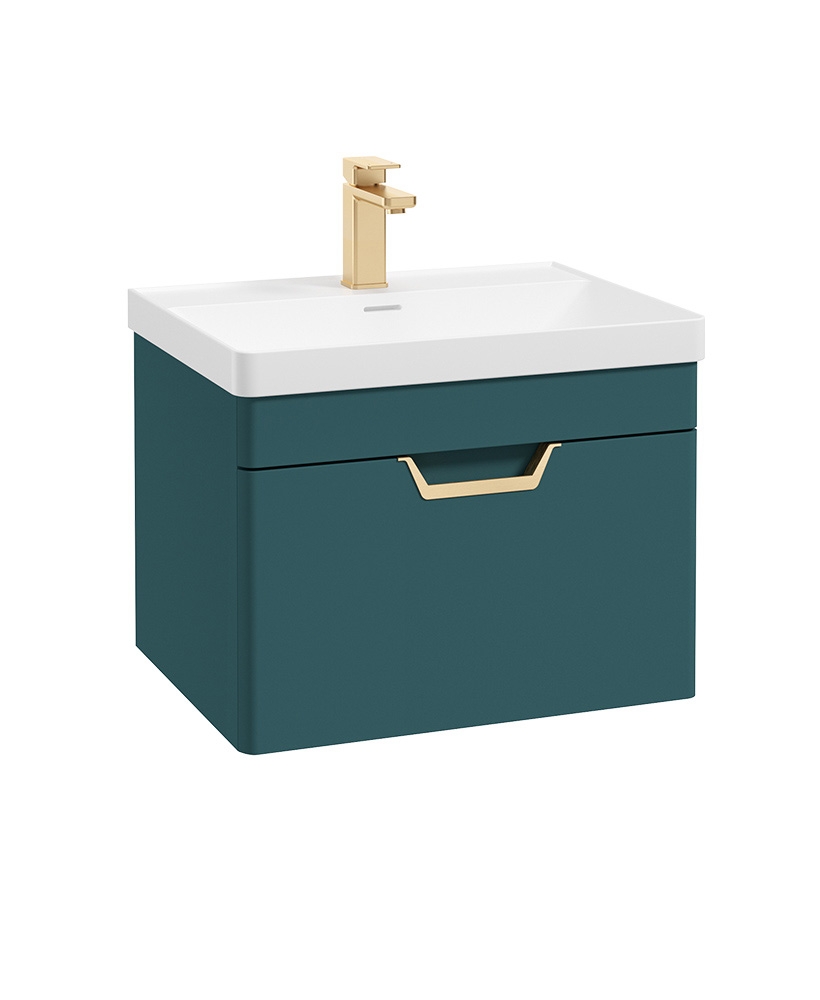 Freya 60cm 1 Drawer Wall Hung Vanity Unit Matt Ocean Blue-Gold Handle