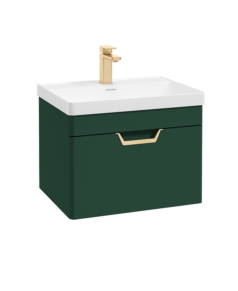 Freya 60cm 1 Drawer Wall Hung Vanity Unit Matt Wreath Green-Gold Handle