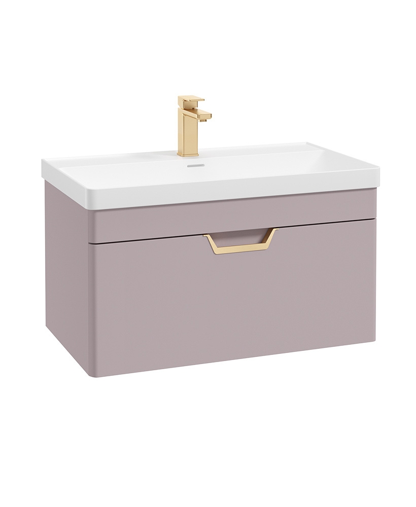 Freya 80cm 1 Drawer Wall Hung Vanity Unit Matt Cashmere Pink-Gold Handle