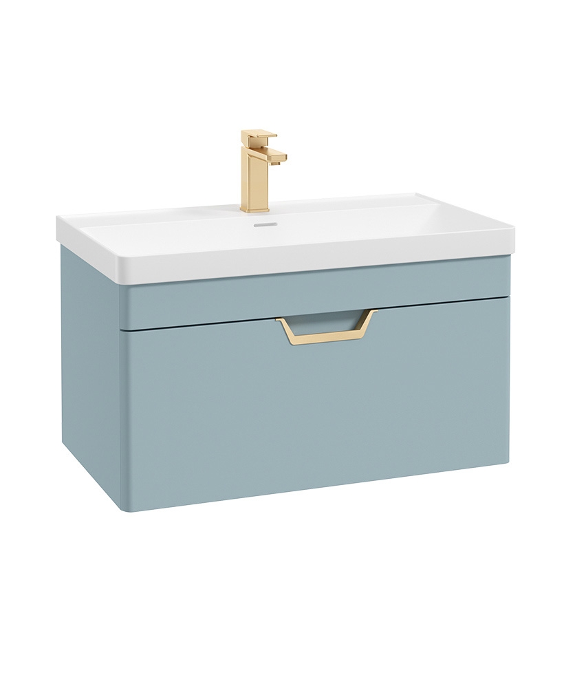 Freya 80cm 1 Drawer Wall Hung Vanity Unit Matt Morning Sky Blue-Gold Handle