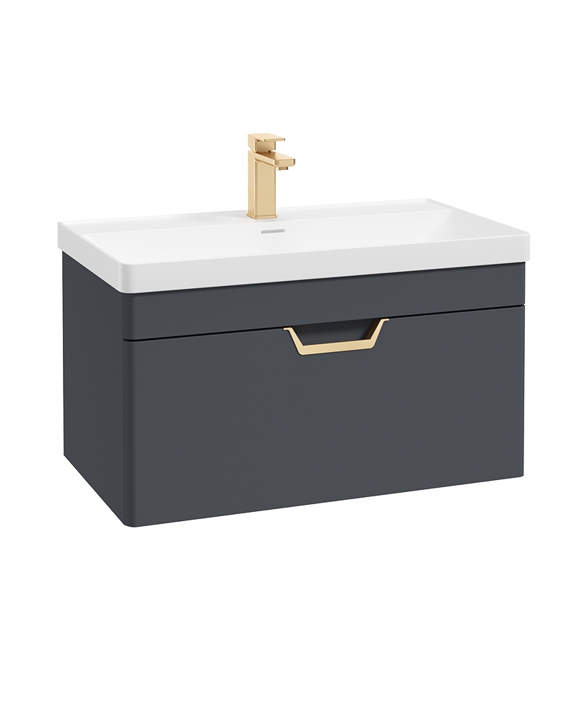 Freya 80cm 1 Drawer Wall Hung Vanity Unit Matt Night Sky Blue-Gold Handle