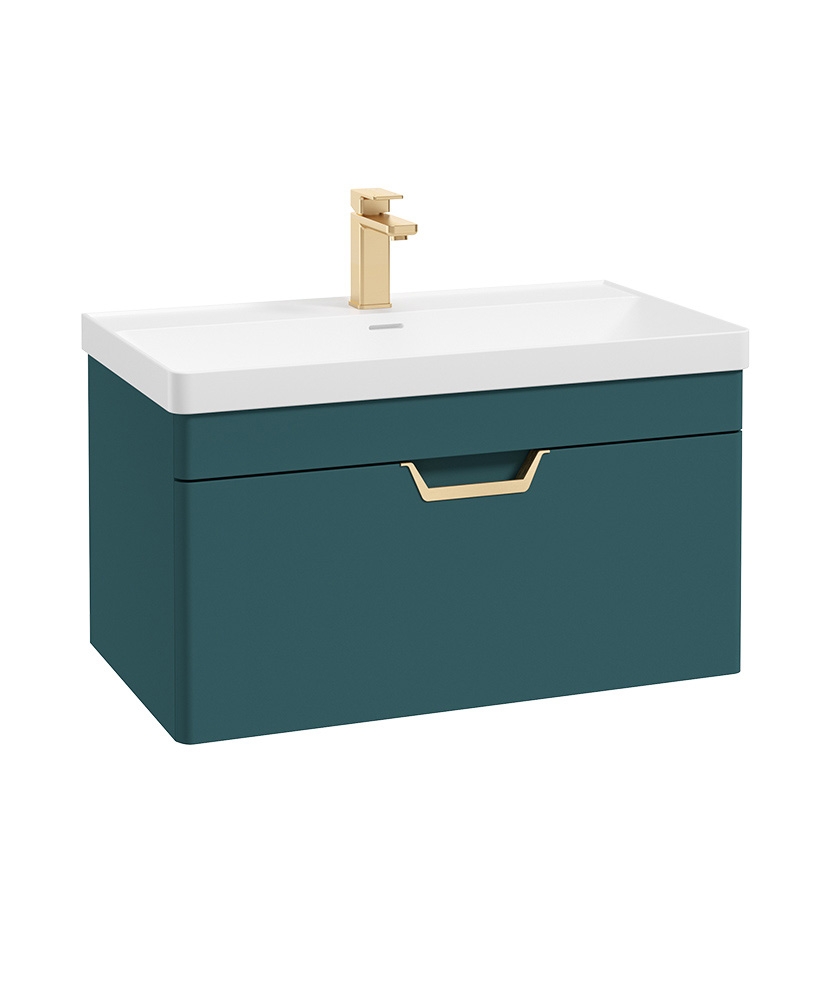 Freya 80cm 1 Drawer Wall Hung Vanity Unit Matt Ocean Blue-Gold Handle