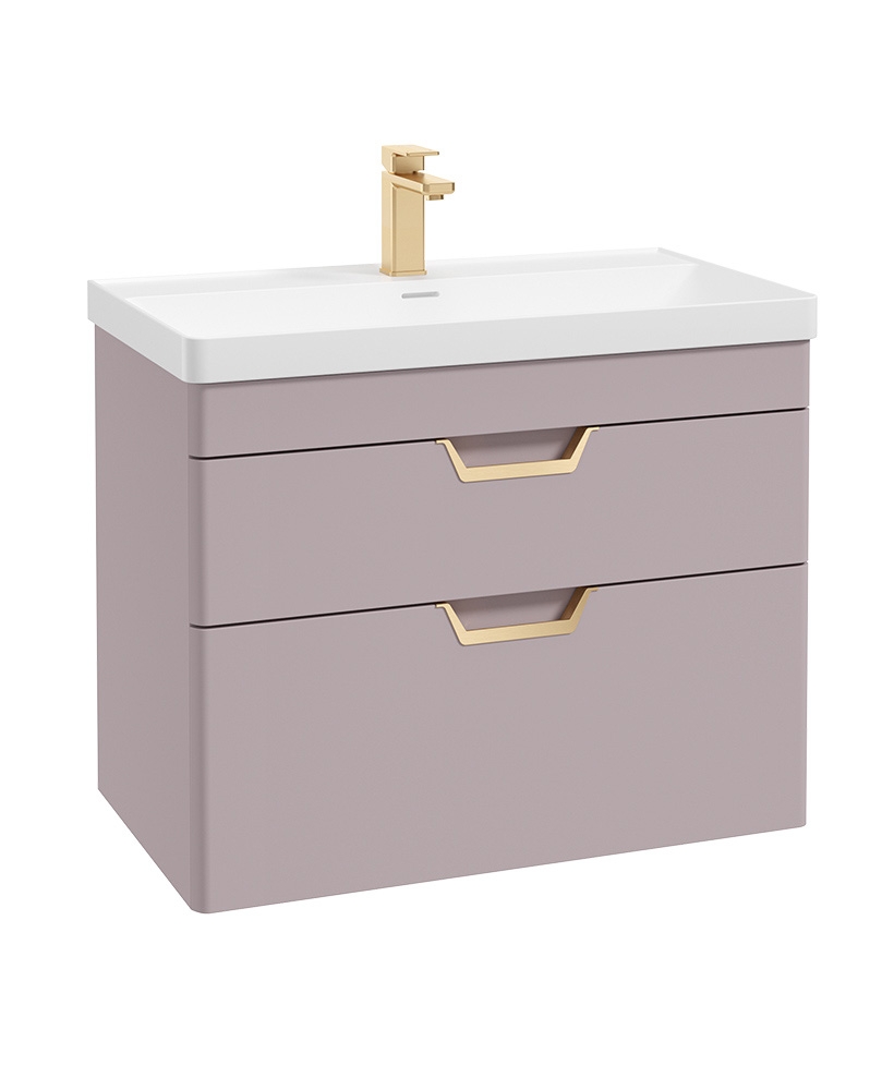 Freya 80cm 2 Drawer Wall Hung Vanity Unit Matt Cashmere Pink-Gold Handle