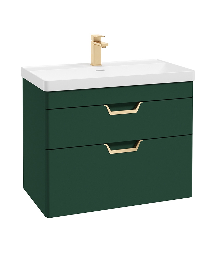 Freya 80cm 2 Drawer Wall Hung Vanity Unit Matt Wreath Green-Gold Handle