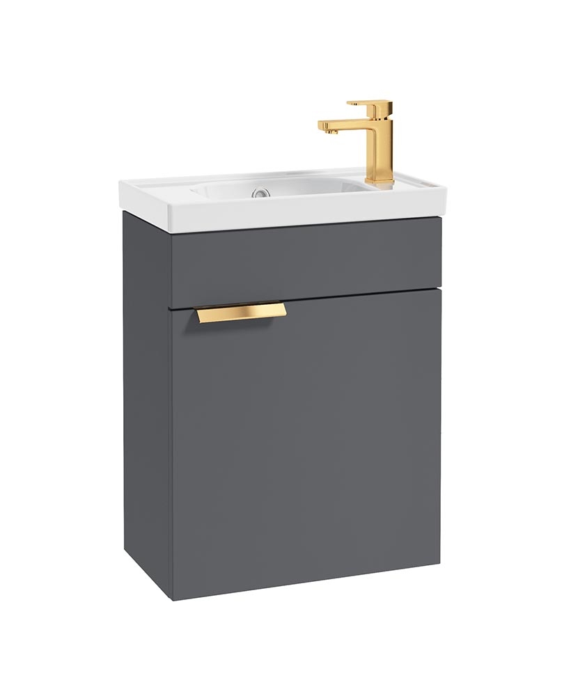 Stockholm 50cm Wall Hung Cloakroom Unit Gold Handle Matt Midnight Grey