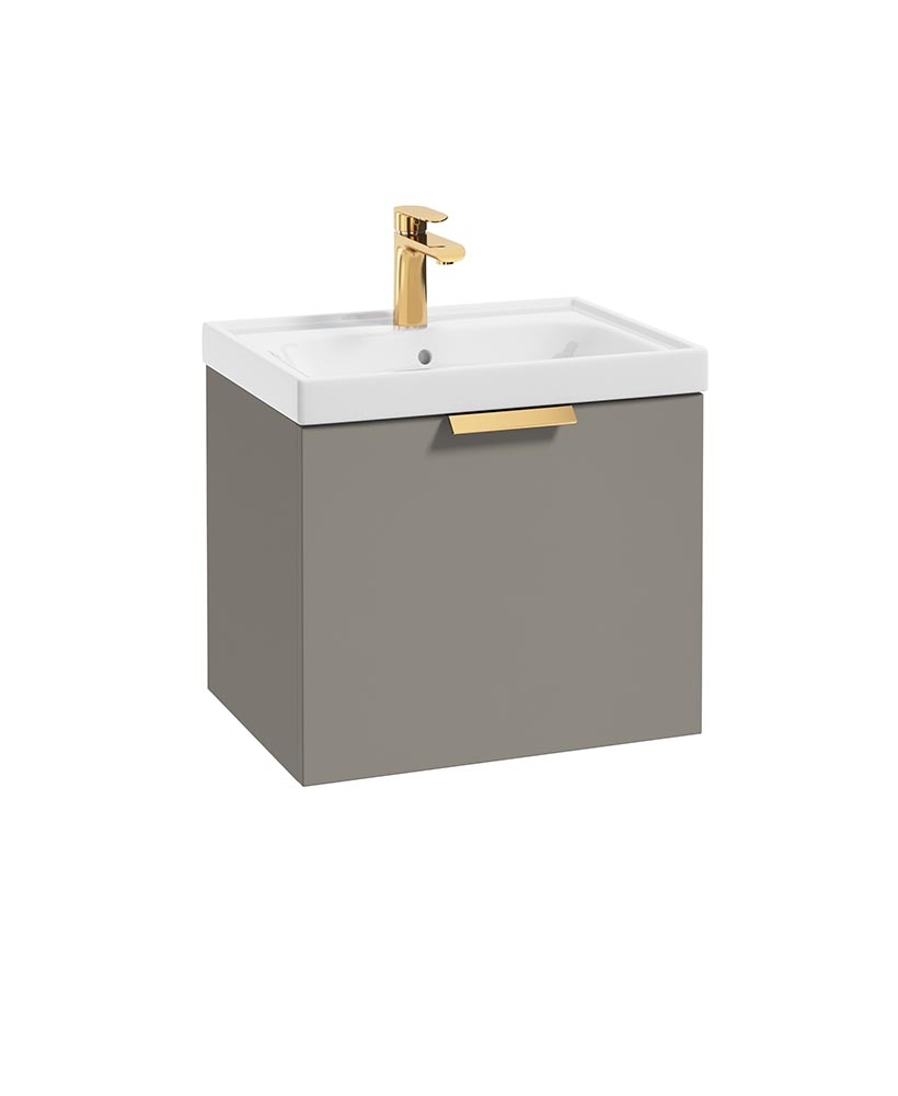 Stockholm Khaki Matt 50cm Wall Hung Vanity Unit - Brushed Gold Handle