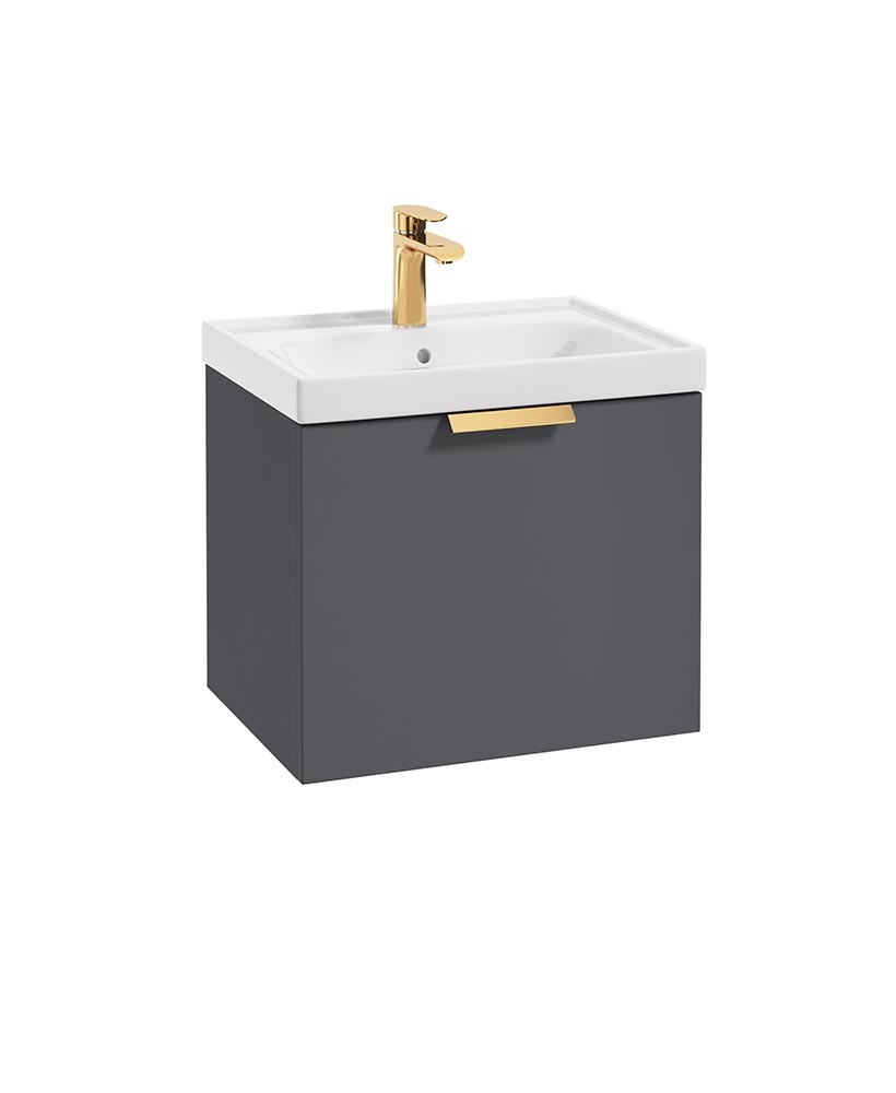 Stockholm Midnight Grey Matt 50cm Wall Hung Vanity Unit - Brushed Gold Handle