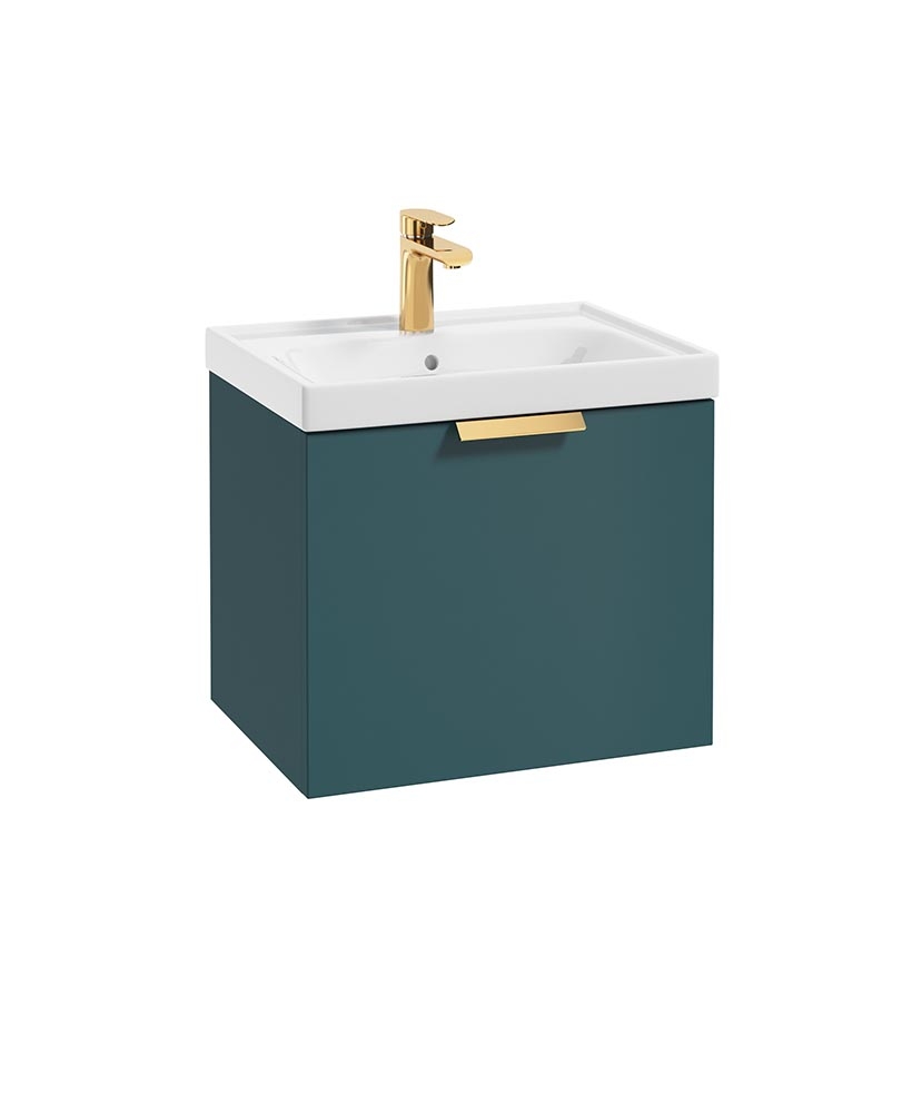 Stockholm Ocean Blue Matt 50cm Wall Hung Vanity Unit - Brushed Gold Handle