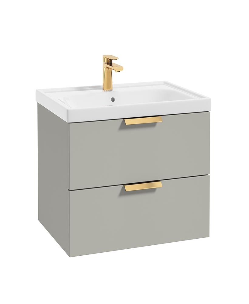 Stockholm Arctic Grey Matt 60cm Wall Hung Vanity Unit - Brushed Gold Handle