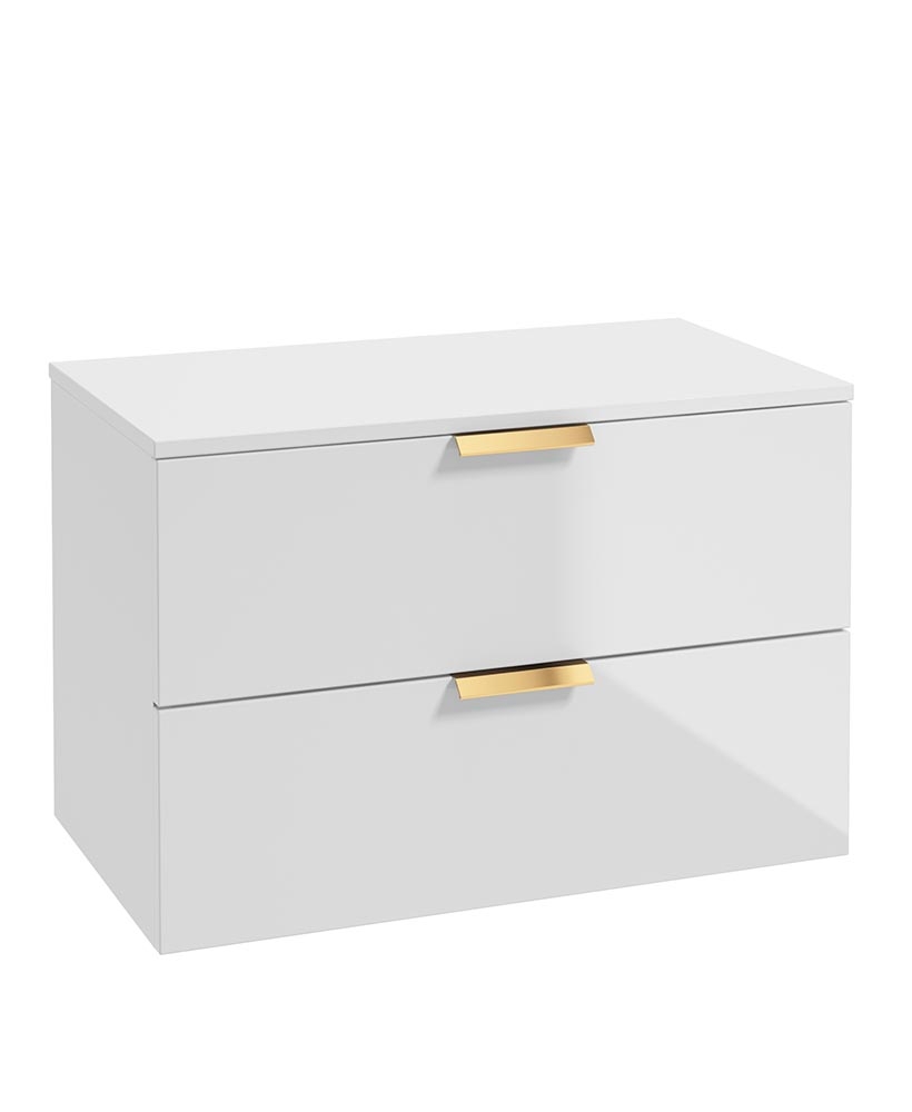 Stockholm 80cm Unit with Counter Top Gold Handle Gloss White