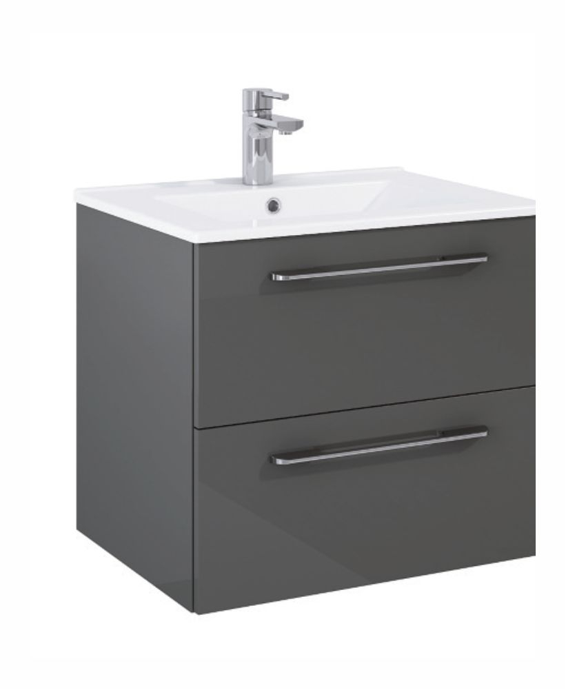 Otto Plus Gloss Grey 60cm 2 Drawer Wall Hung Vanity Unit - D39cm