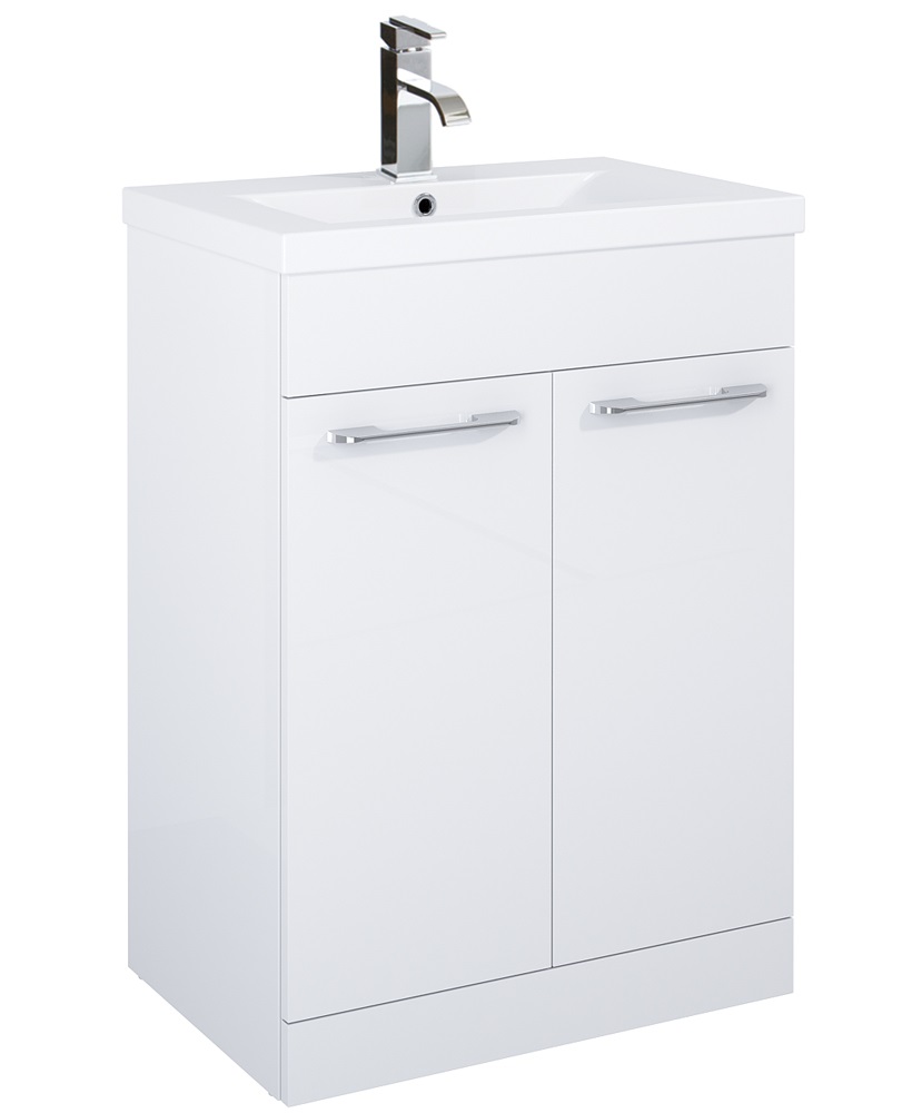 Otto Plus Gloss White 60cm Floor Standing  2 Door Vanity Unit -D39cm