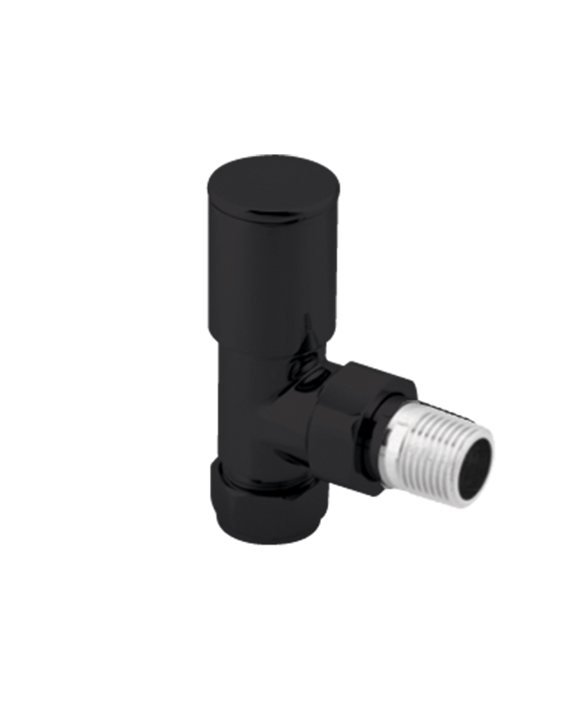 Round Angled Radiator valve Black