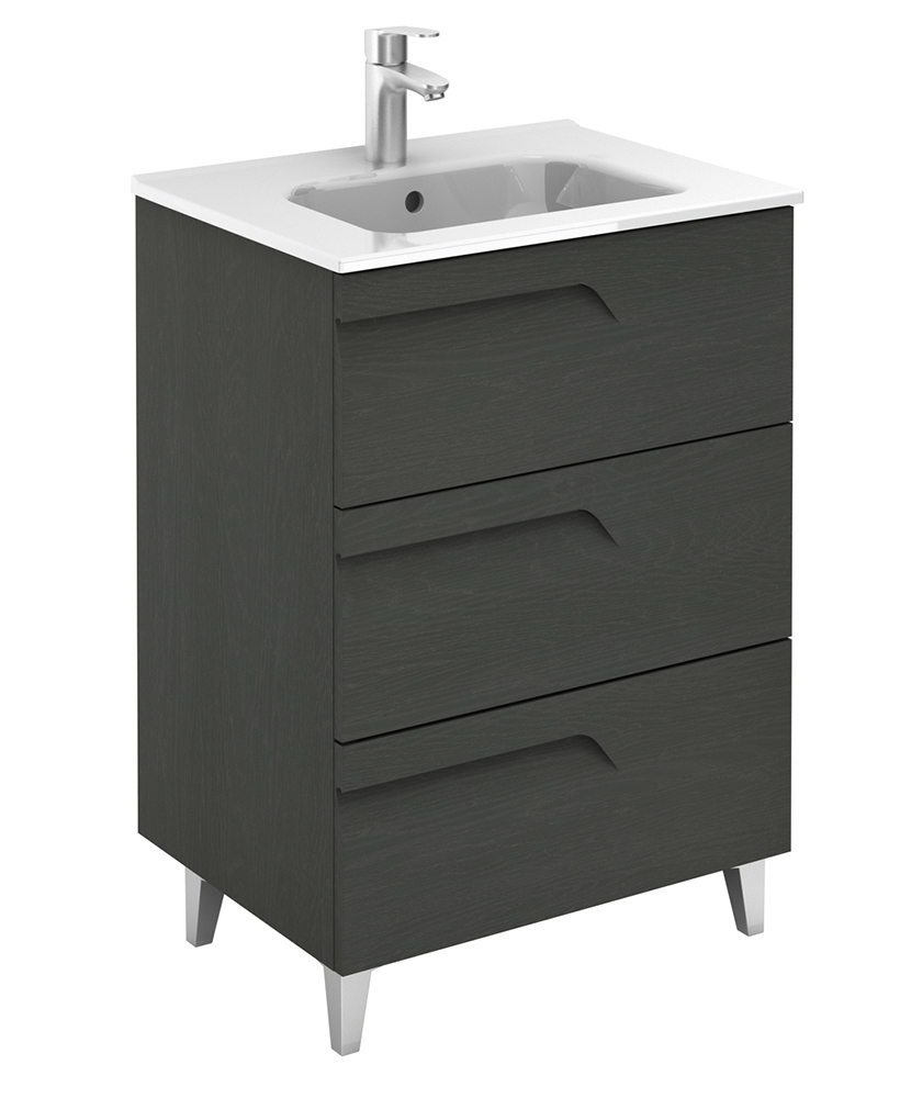 Brava Nature Grey 60cm Floor Standing 3 Drawer Vanity Unit