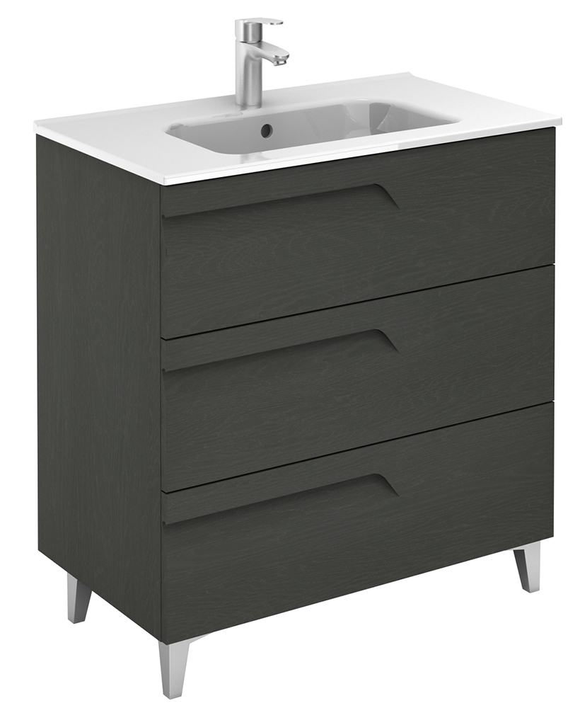 Brava Nature Grey 80cm Floor Standing 3 Drawer Vanity Unit