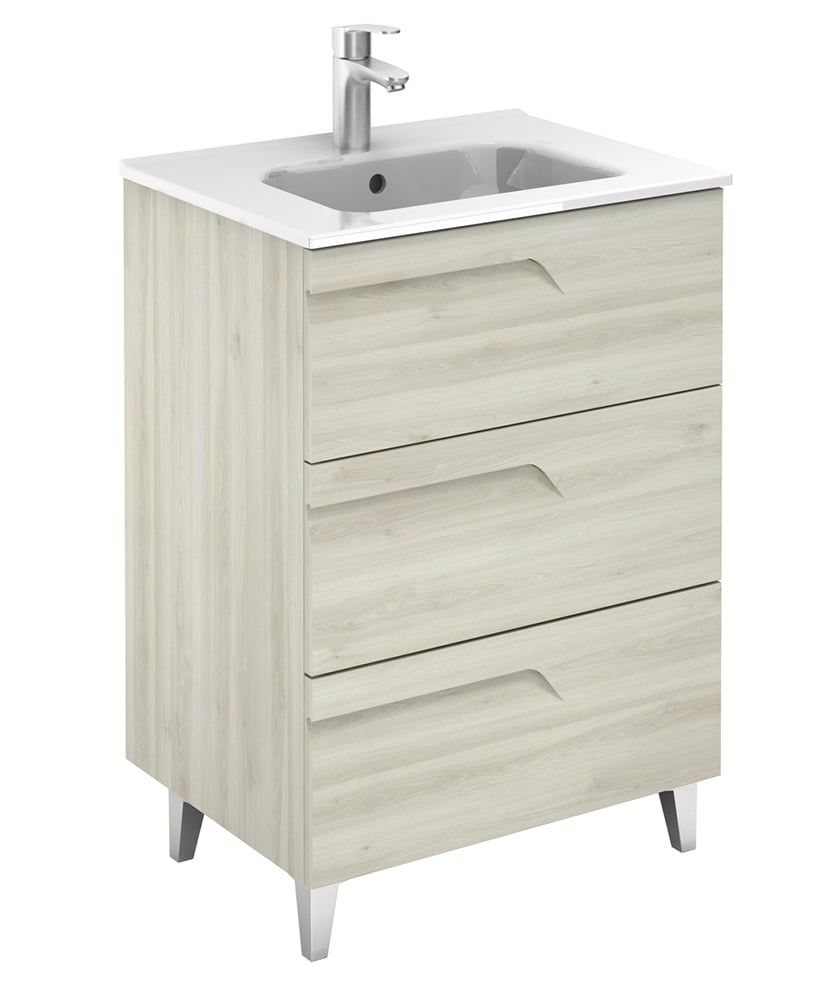 Brava Nature White 60cm Floor Standing 3 Drawer Vanity Unit