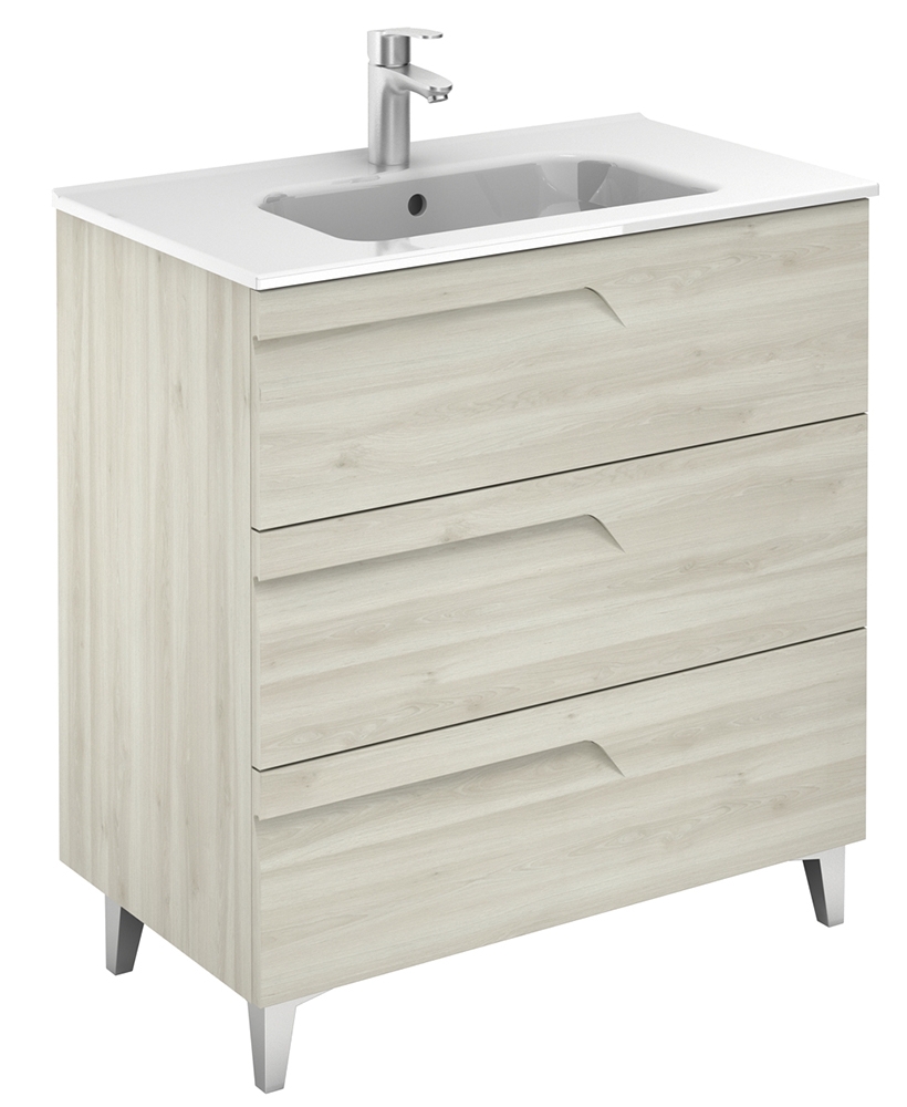 Brava Nature White 80cm Floor Standing 3 Drawer Vanity Unit