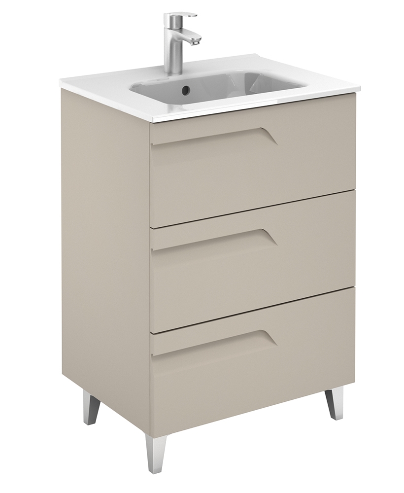 Brava Smokey Grey Matt 60cm Floor Standing 3 Drawer Vanity Unit