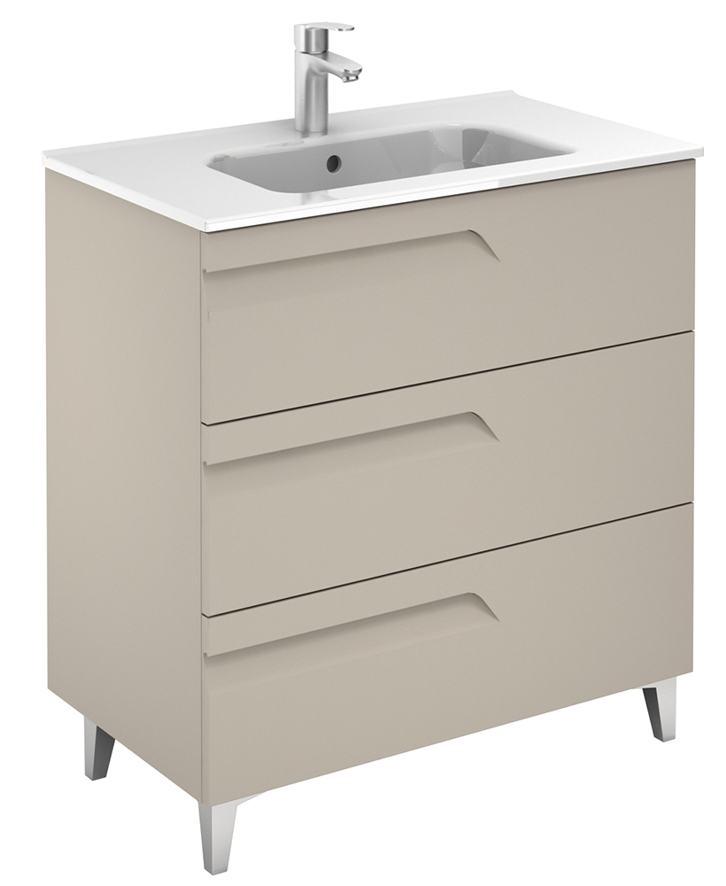 Brava Smokey Grey Matt 80cm Floor Standing 3 Drawer Vanity Unit