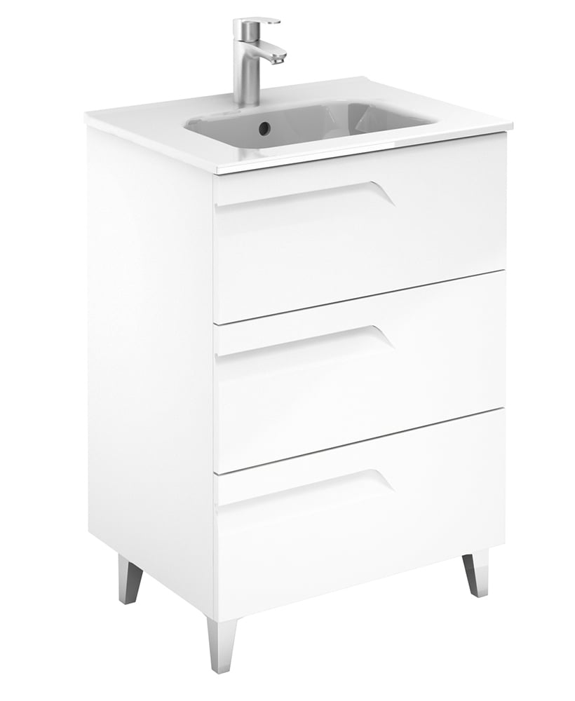 Brava Gloss White 60cm Floor Standing 3 Drawer Vanity Unit