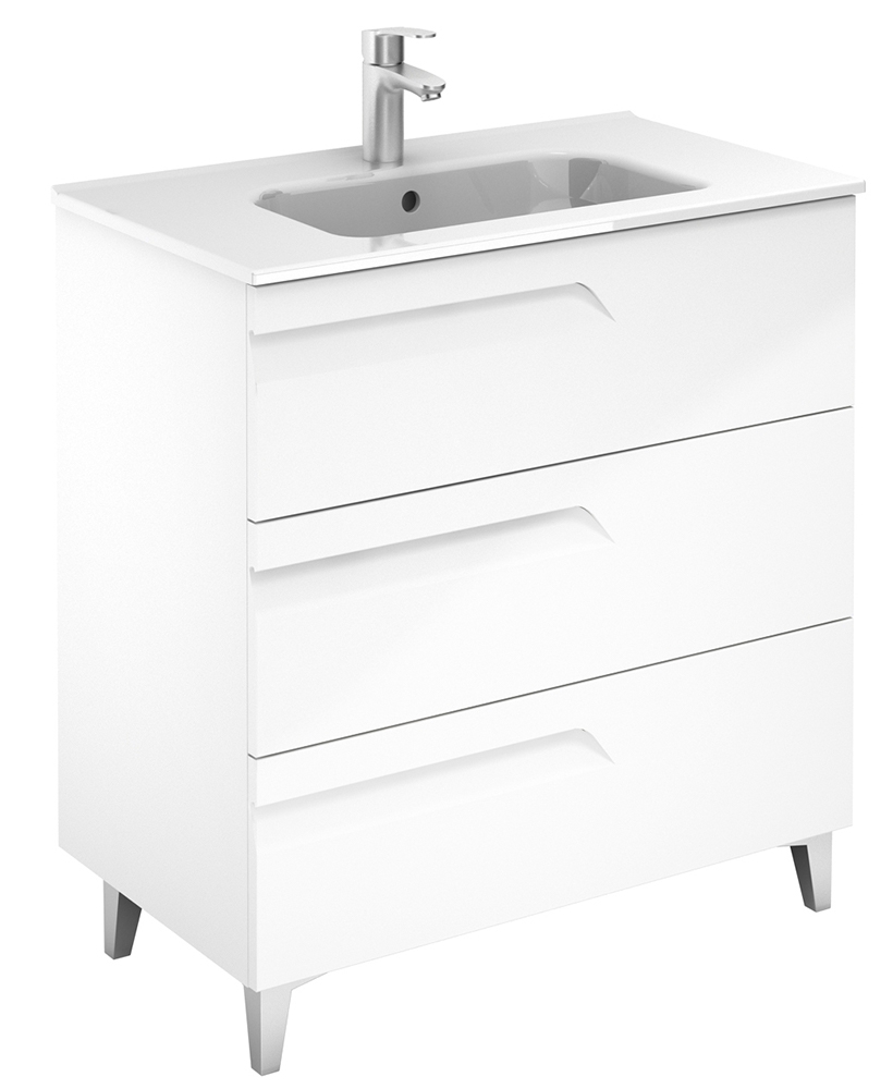 Brava Gloss White 80cm Floor Standing 3 Drawer Vanity Unit