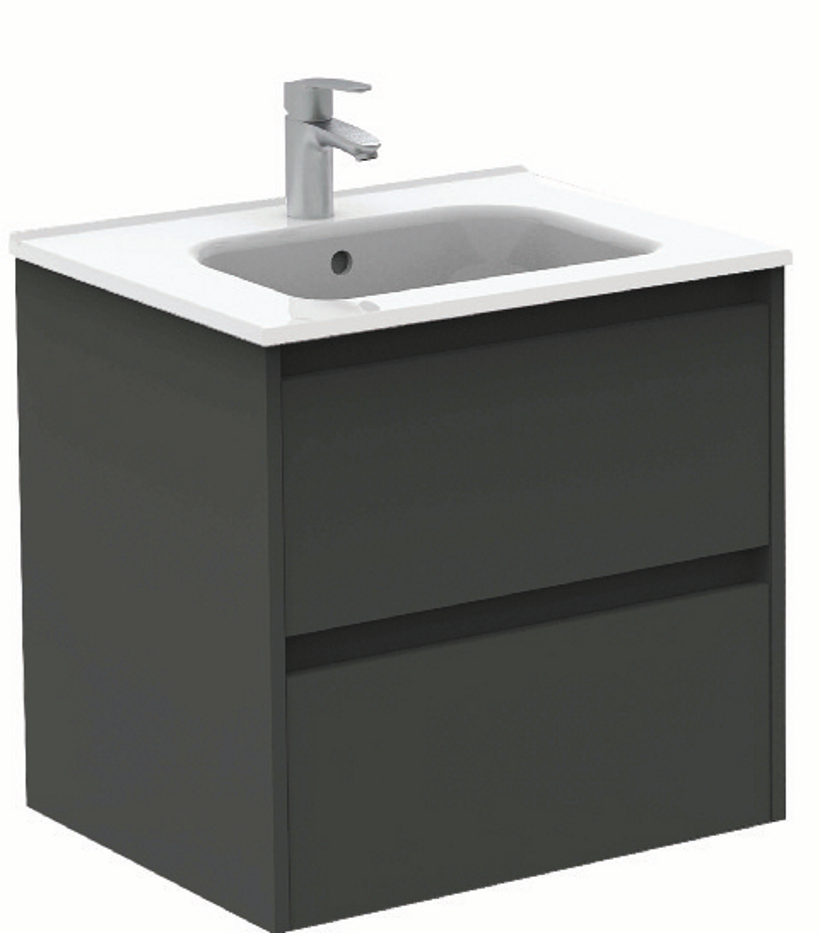 Smart Gloss Grey 2 Drawer 60cm Vanity Unit