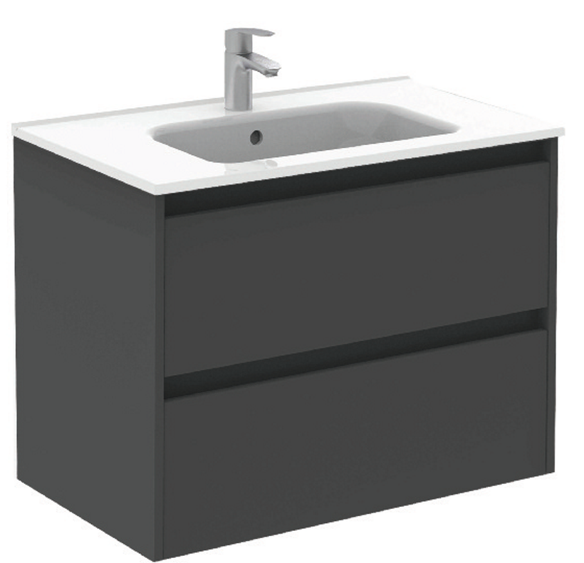 Smart Gloss Grey 2 Drawer 80cm Vanity Unit