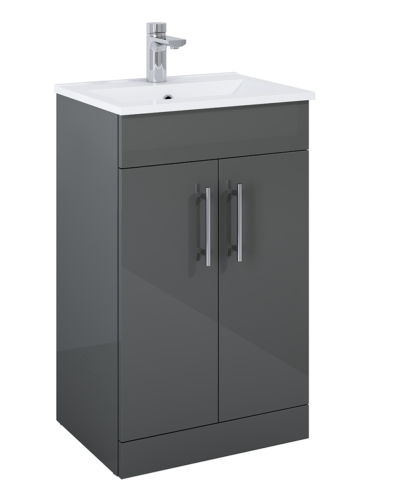 Belmont Square Gloss Grey 50cm Floor Standing 2 Door Vanity Unit