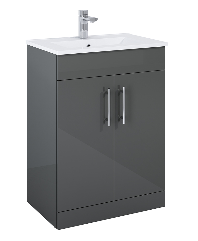 Belmont Square Gloss Grey 60cm Floor Standing 2 Door Vanity Unit