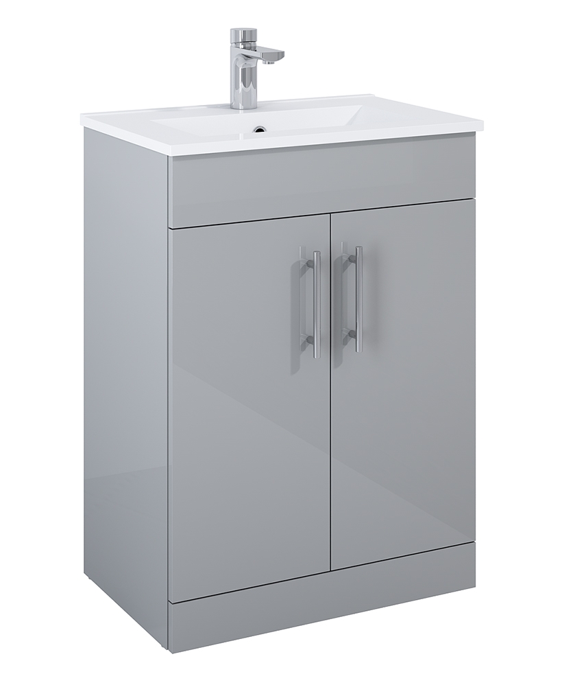 Belmont Square Gloss Light Grey 60cm Floor Standing 2 Door Vanity Unit